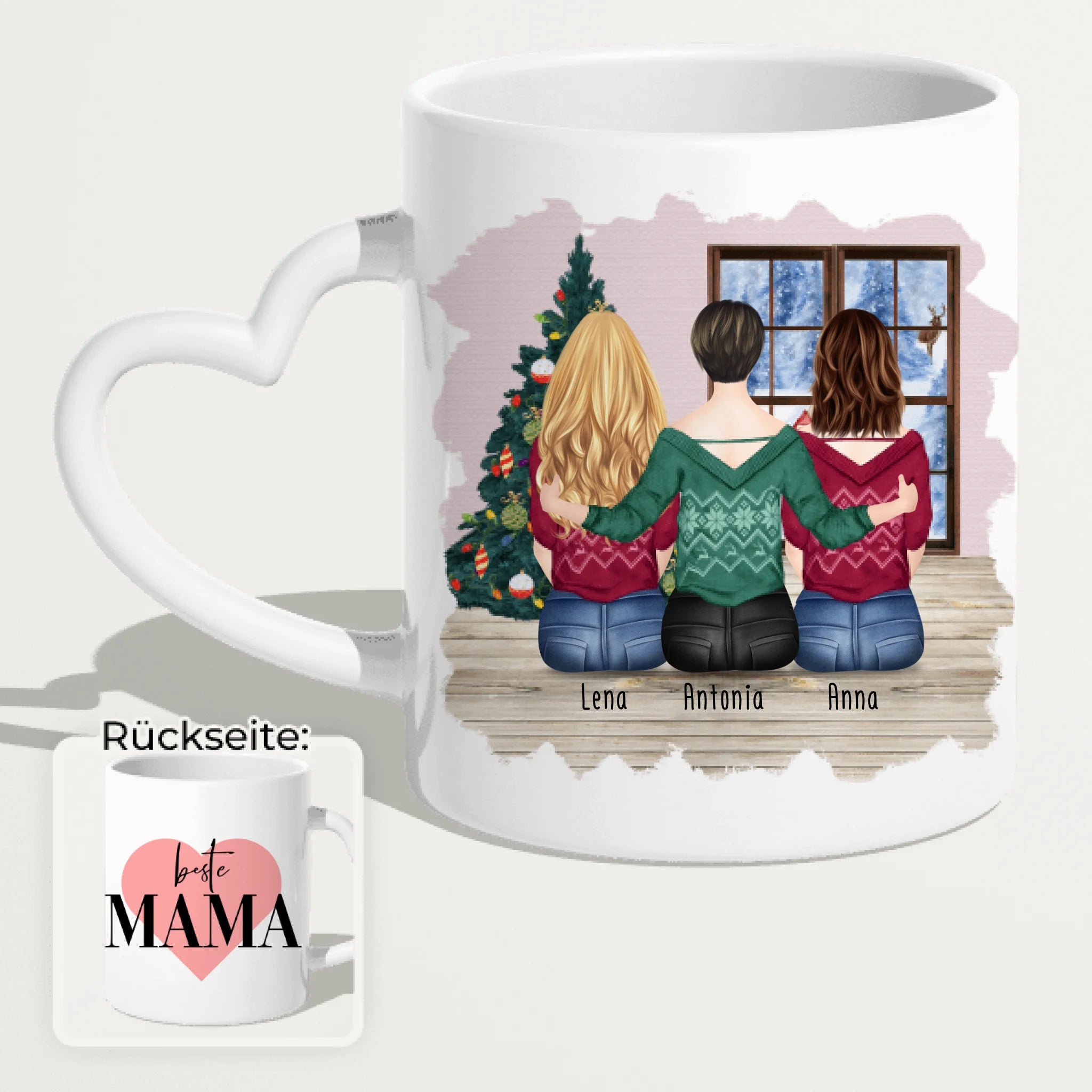 Personalisierte Tasse mit Mutter/Tochter (2 Töchter) - Weihnachtstasse