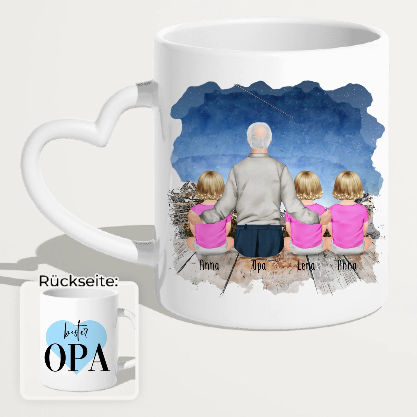 Personalisierte Tasse für Opa (3 Babys + 1 Opa)