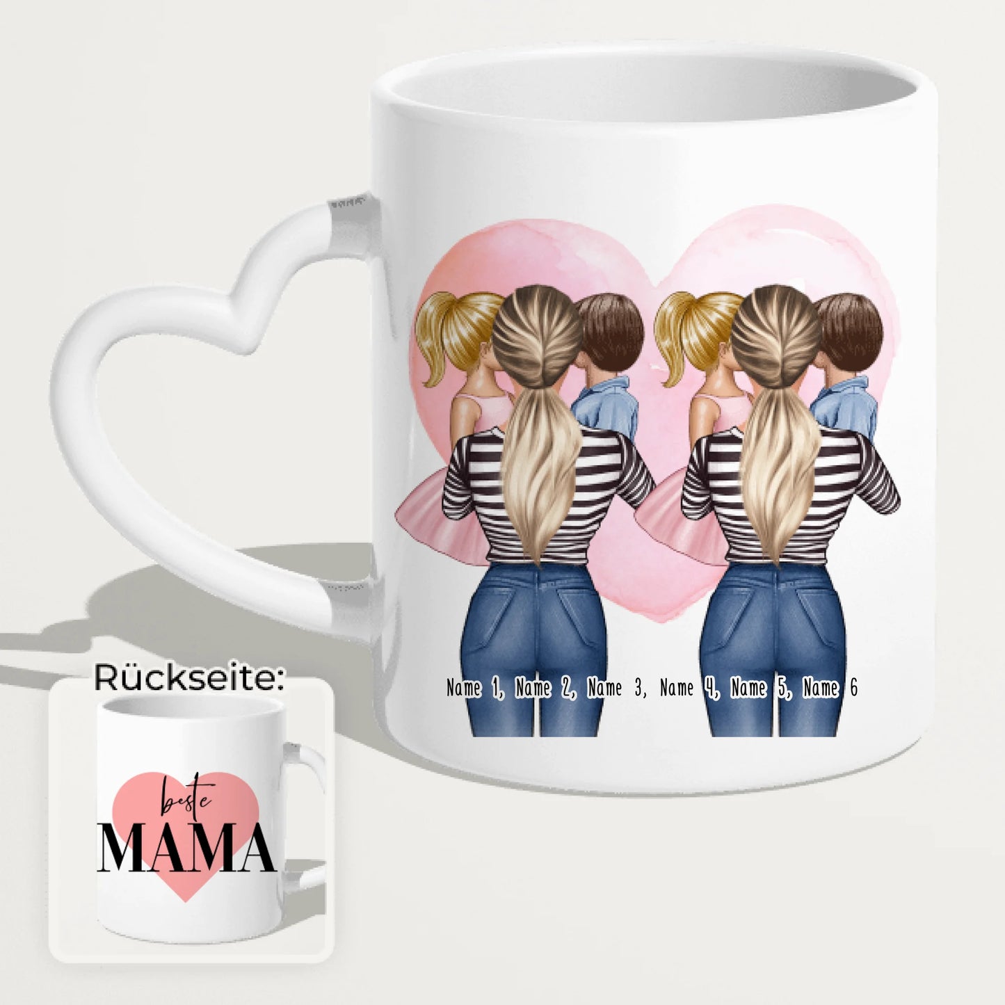 Personalisierte Tasse 2 Frauen mit je 1 Kind & 1 Baby