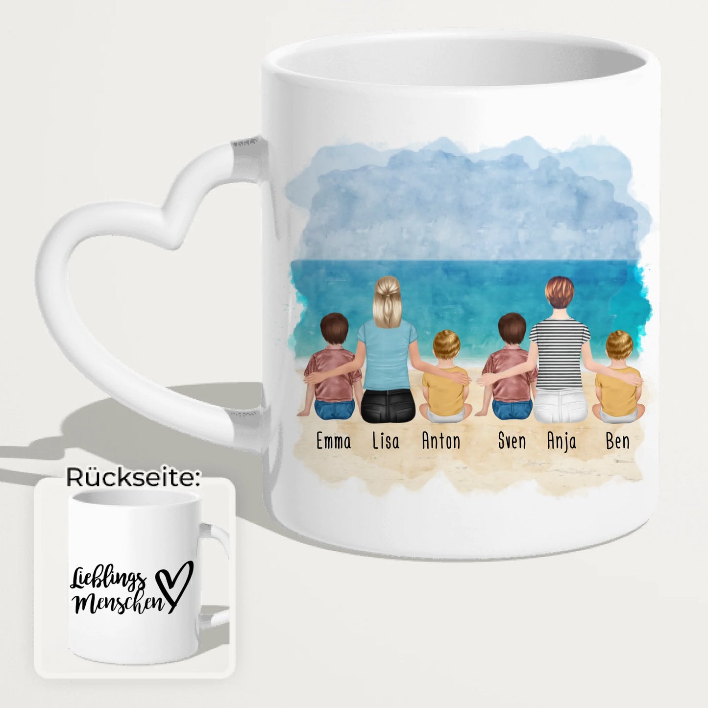 Personalisierte Tasse - 2 Frauen + 2 Kinder + 2 Babys