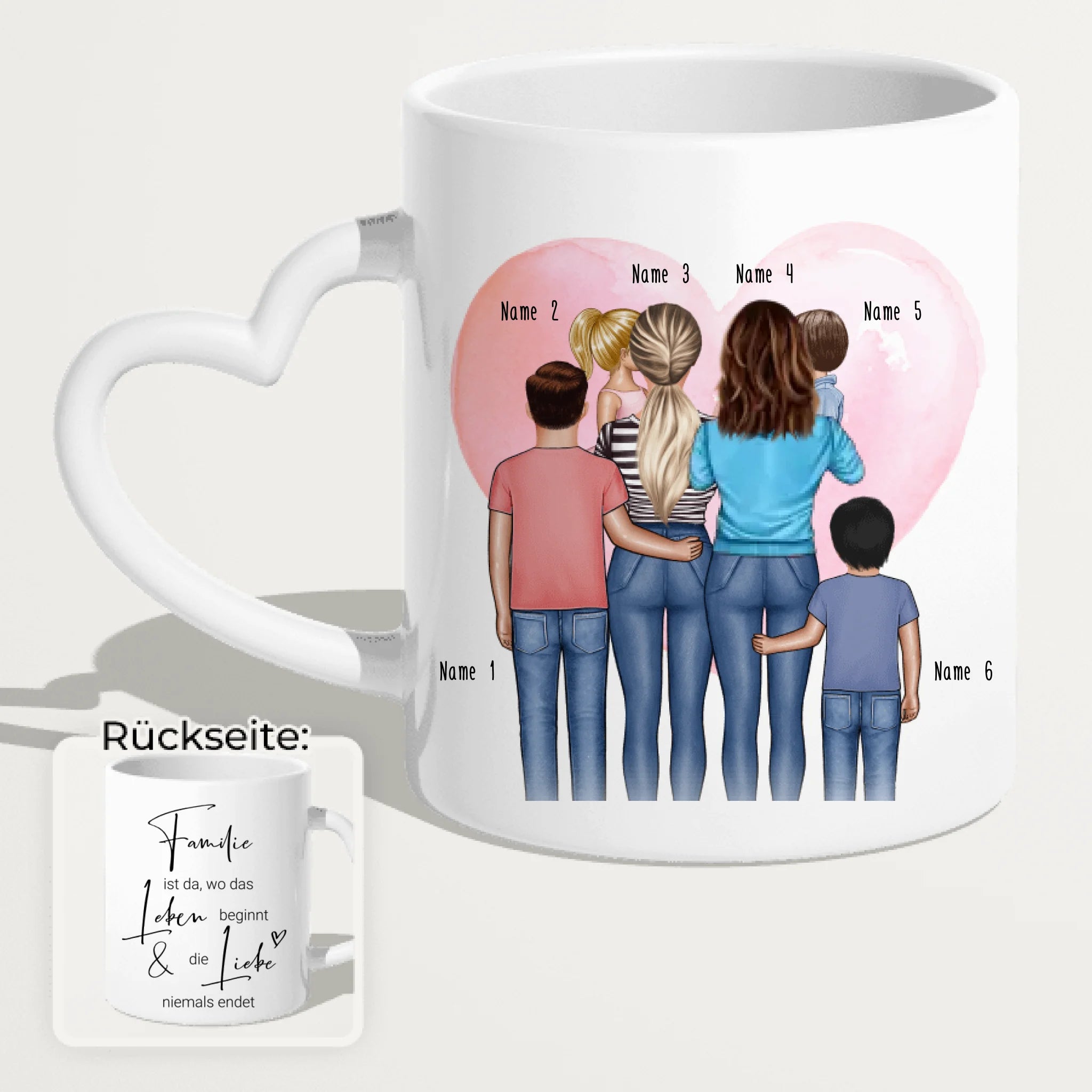 Personalisierte Tasse - Familie (lesbisch/gleichgeschlechtlich) mit 1-4 Kindern