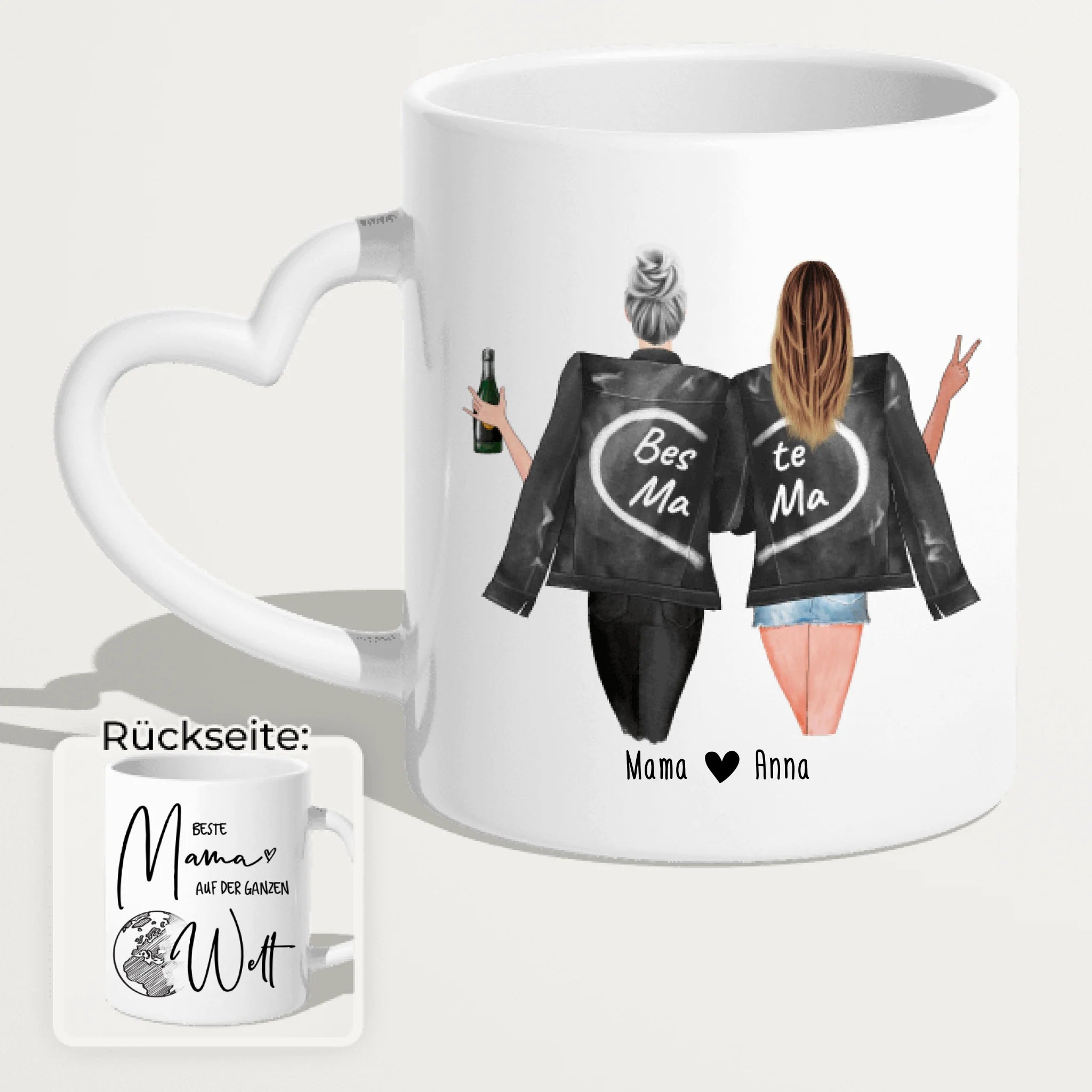 Personalisierte Tasse - Mutter + Tochter mit Jacken