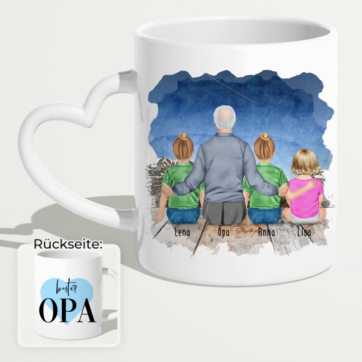 Personalisierte Tasse für Opa (2 Kinder + 1 Baby + 1 Opa)