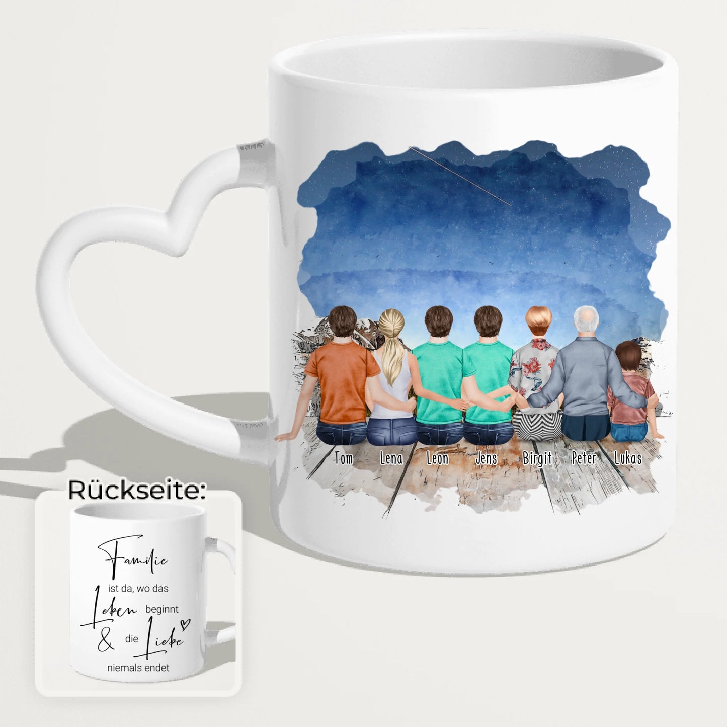 Personalisierte Tasse - 1 Frau + 3 Männer + 1 Oma + 1 Opa + 1 Kind