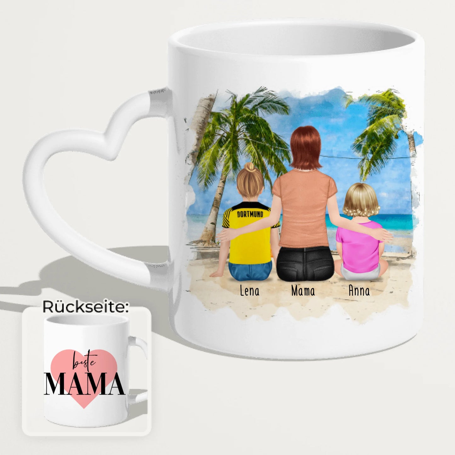 Personalisierte Tasse mit Mutter, Baby und Kind (1 Baby + 1 Kind + 1 Mutter) (Trickot)