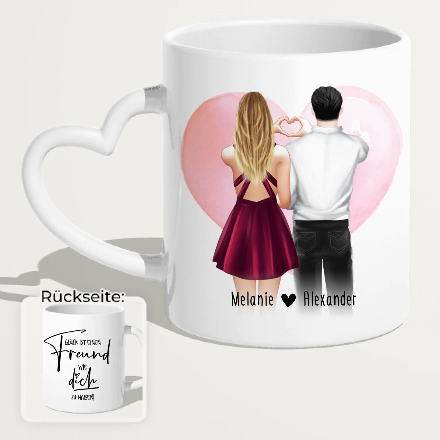 Personalisierte Tasse mit Paar (stehend) - Herz mit Händen - Pärchen Tasse