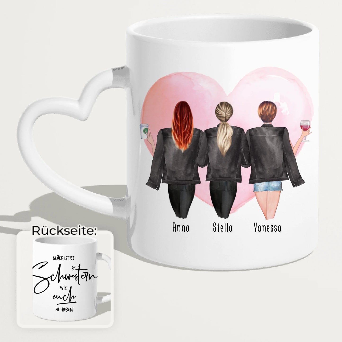 Personalisierte Tasse - Beste Schwestern mit Jacken (3 Schwestern)