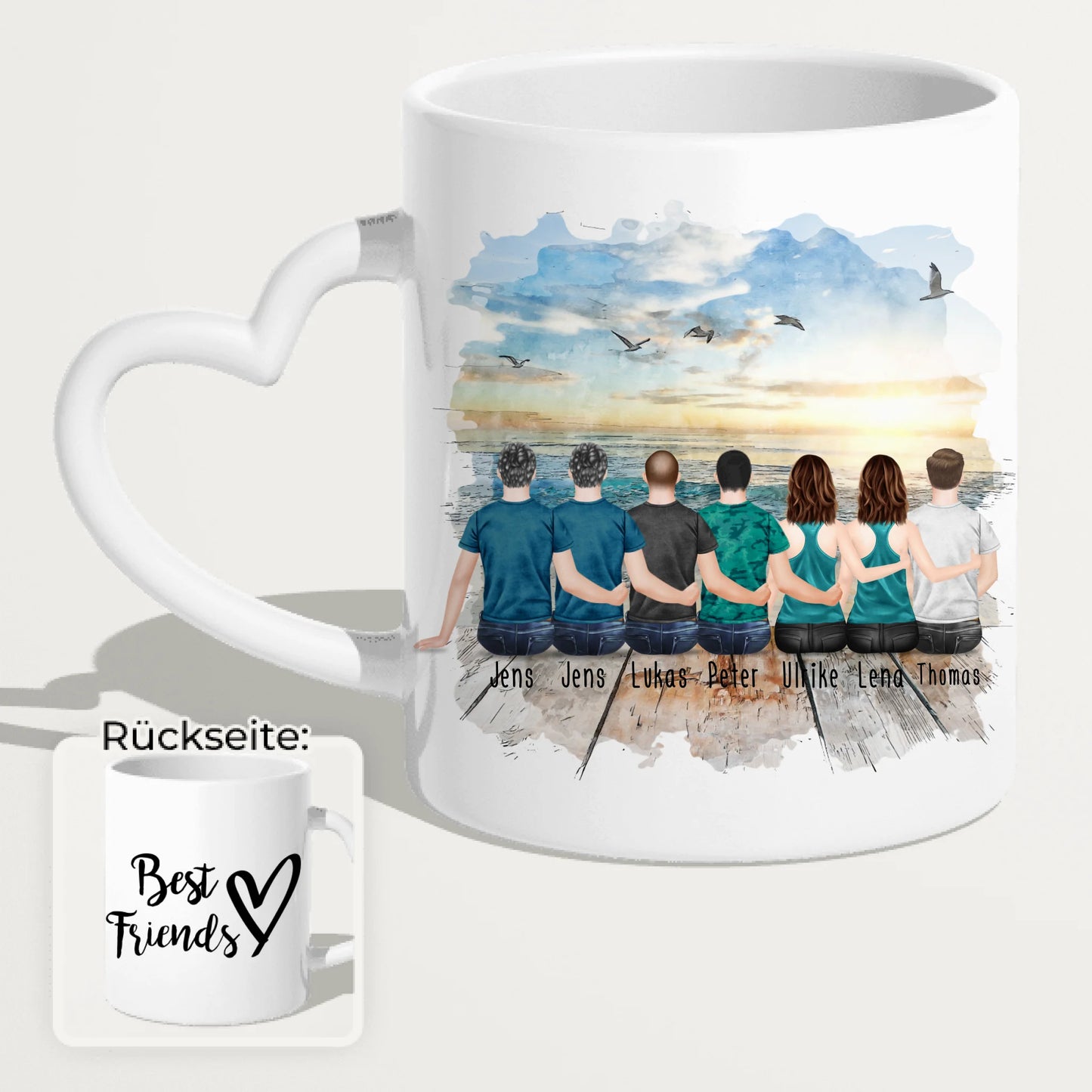 Personalisierte Tasse - Beste Freunde - 2 Frauen + 5 Männer