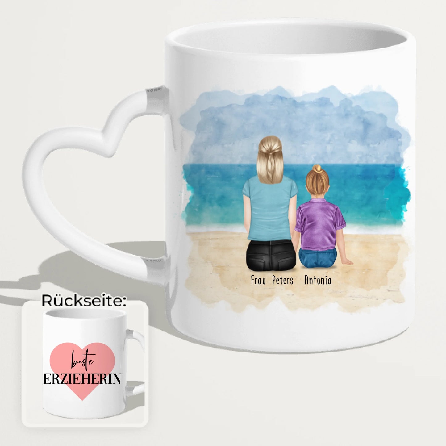 Personalisierte Tasse - Beste Erzieherin (1 Frauen + 1 Kind)