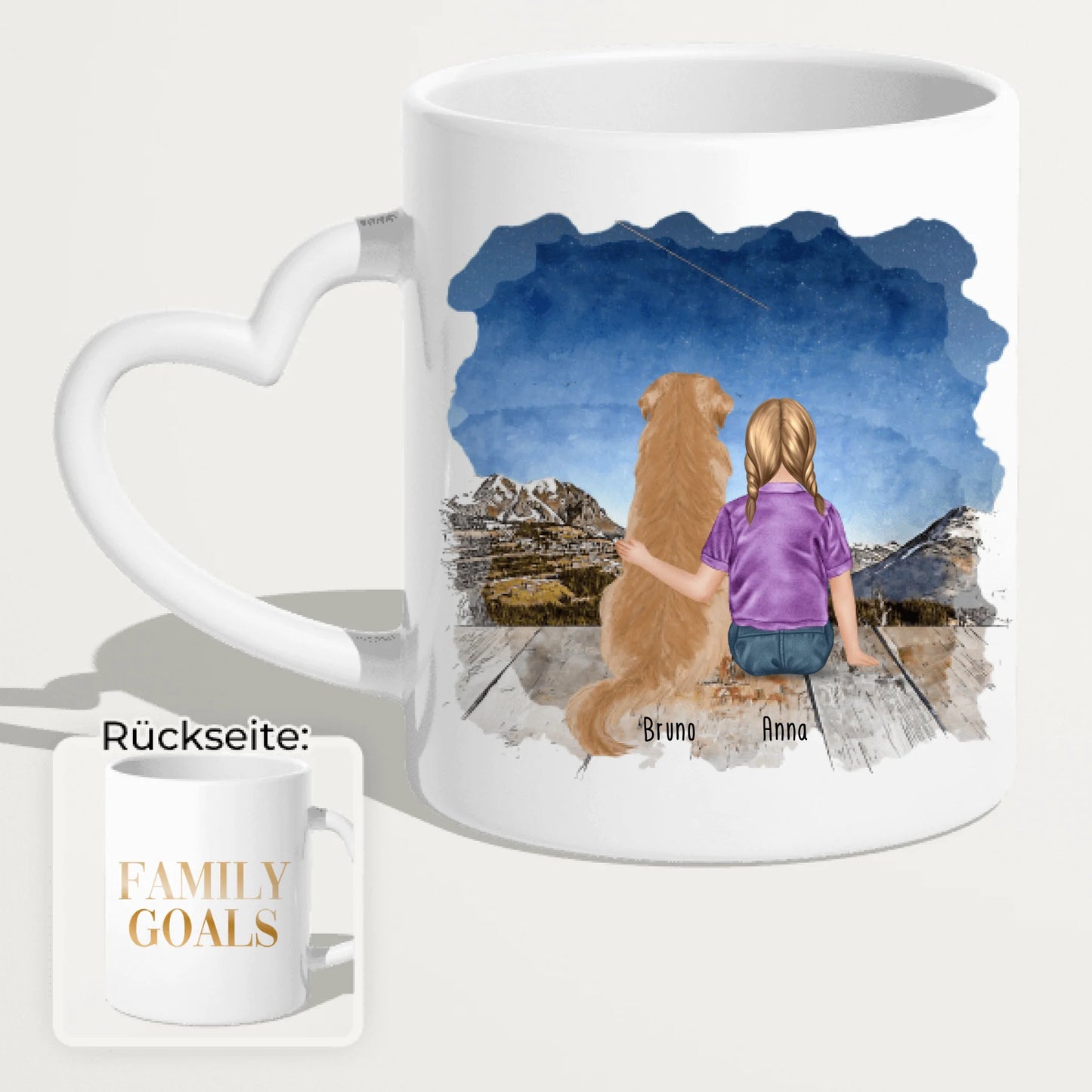 Personalisierte Tasse - 1 Kind und 1 Hund