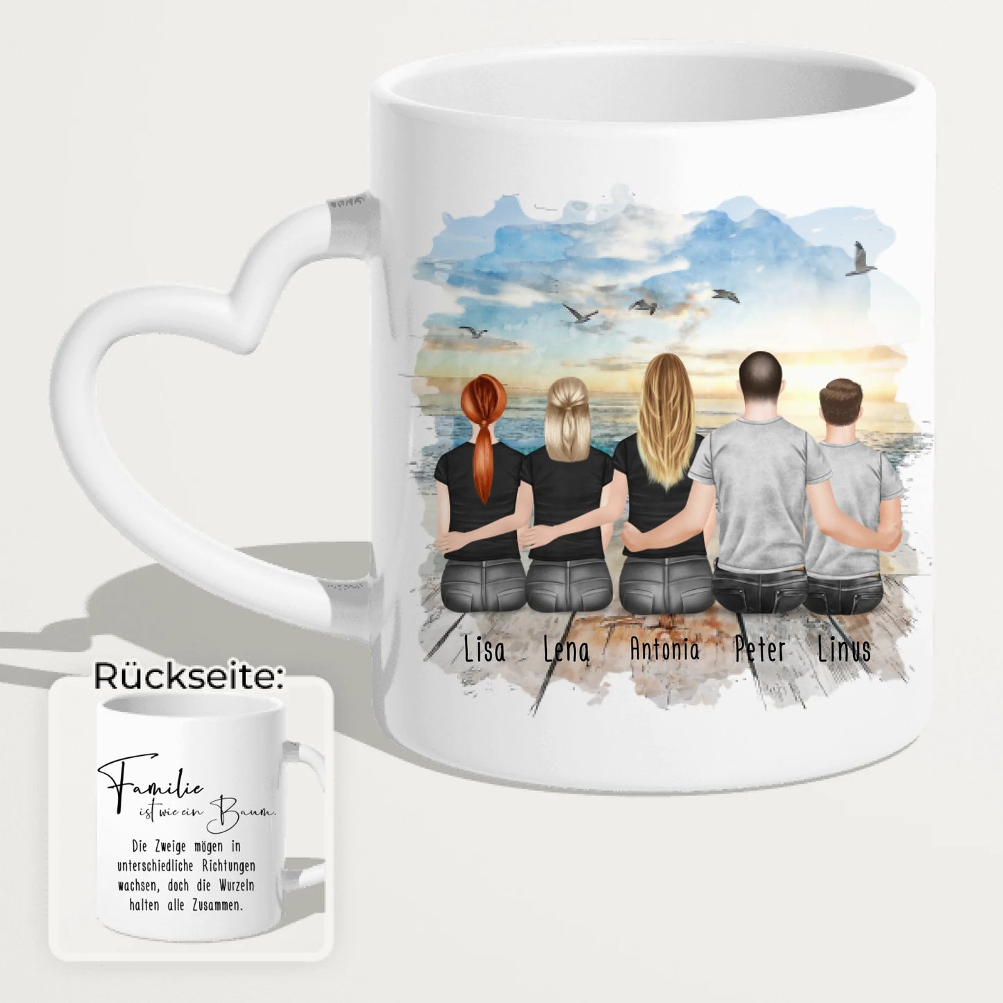 Personalisierte Tasse mit Familie (2 Teenagerinnen + 1 Teenager)