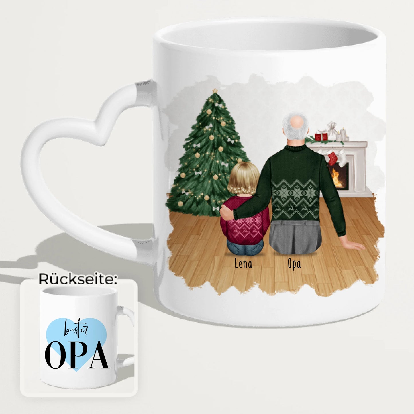 Personalisierte Tasse für Opa (1 Baby + 1 Opa) - Weihnachtstasse