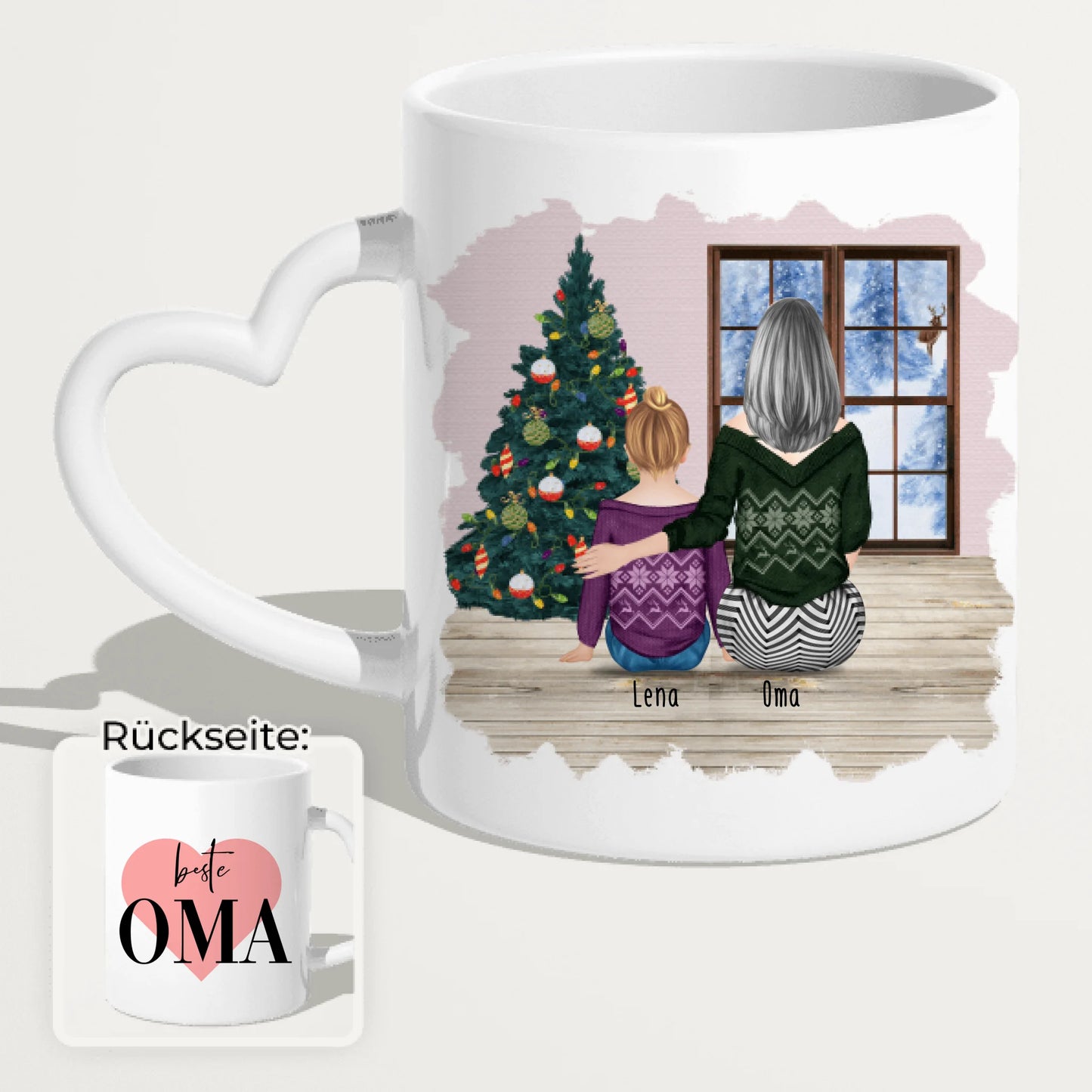 Personalisierte Tasse für Oma (1 Kind + 1 Oma) - Weihnachtstasse