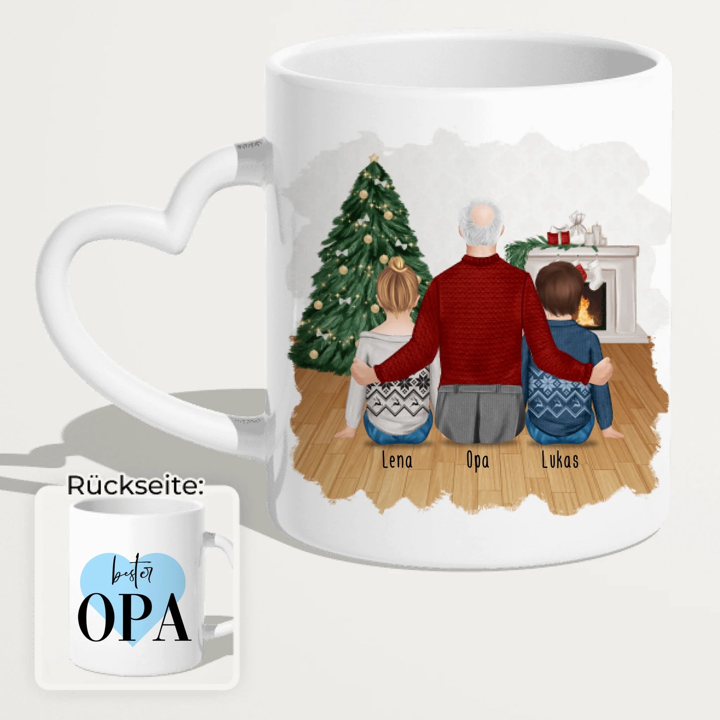 Personalisierte Tasse für Opa (2 Kinder + 1 Opa) - Weihnachtstasse