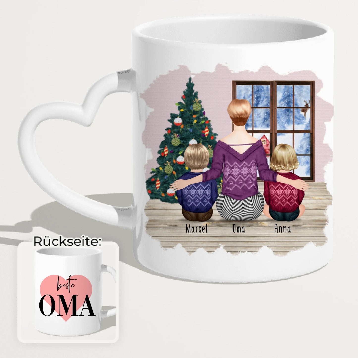 Personalisierte Tasse für Oma (2 Babys + 1 Oma) - Weihnachtstasse