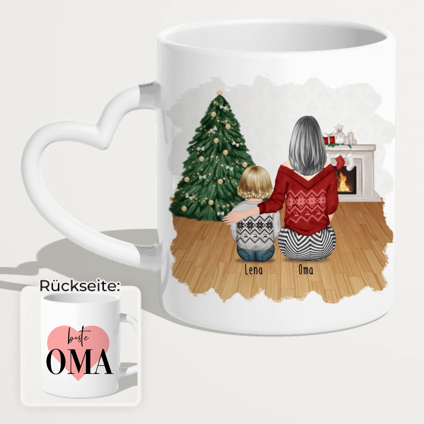 Personalisierte Tasse für Oma (1 Baby + 1 Oma) - Weihnachtstasse