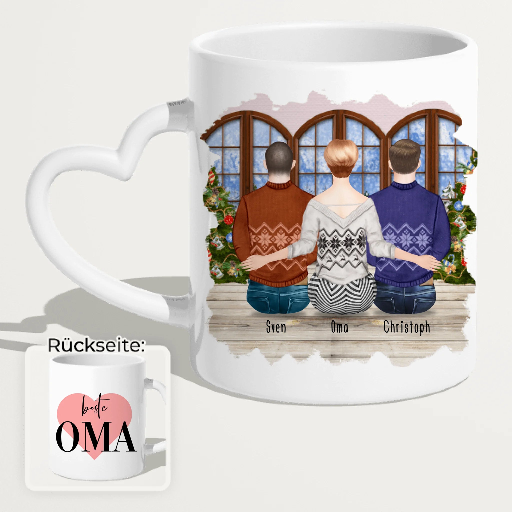 Personalisierte Tasse für Oma (2 Männer + 1 Oma) - Weihnachtstasse