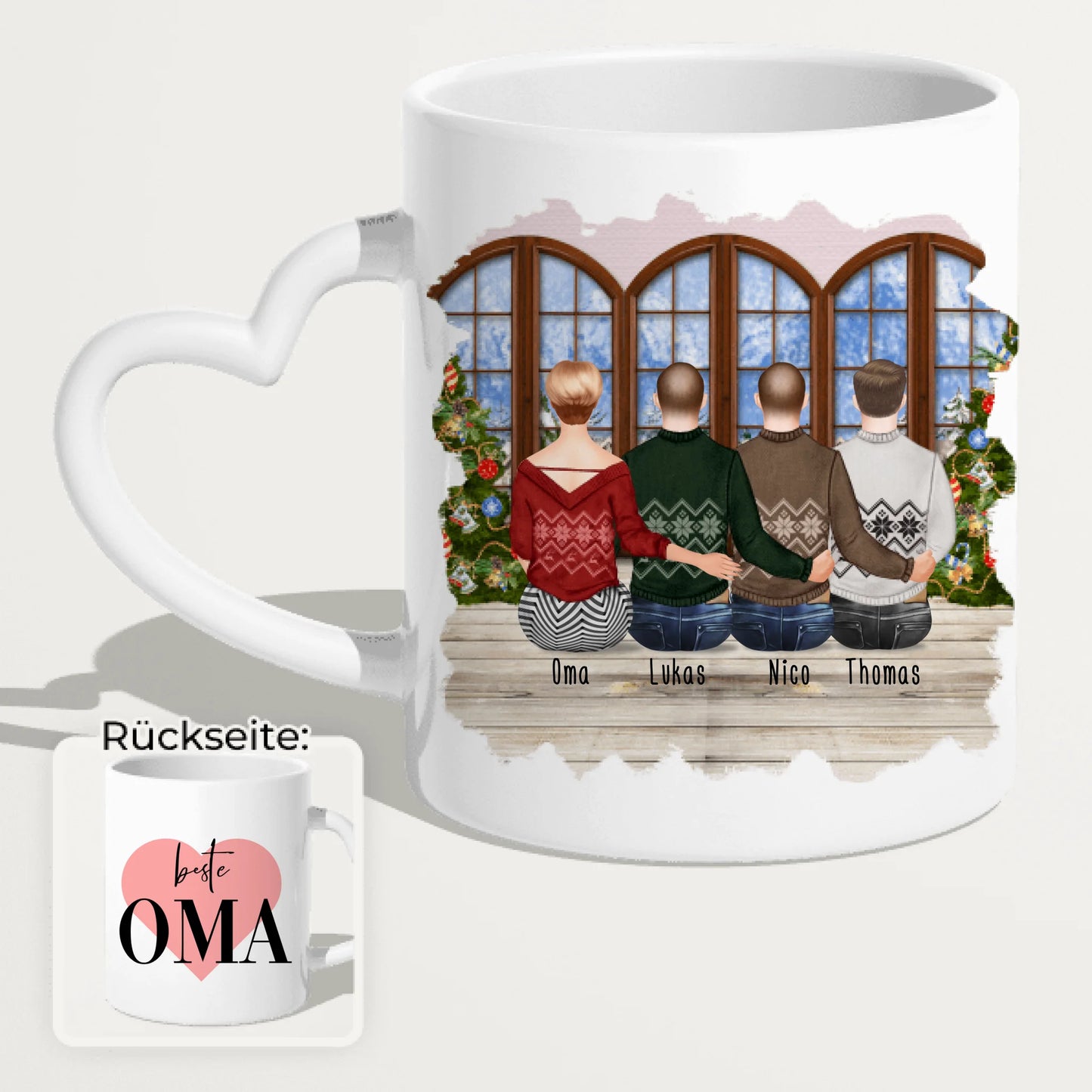 Personalisierte Tasse für Oma (3 Männer + 1 Oma) - Weihnachtstasse