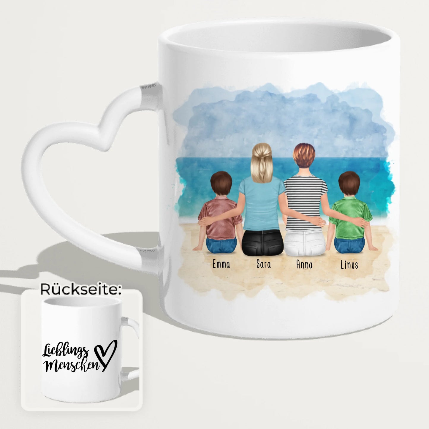 Personalisierte Tasse 2 Frauen + 2 Kinder