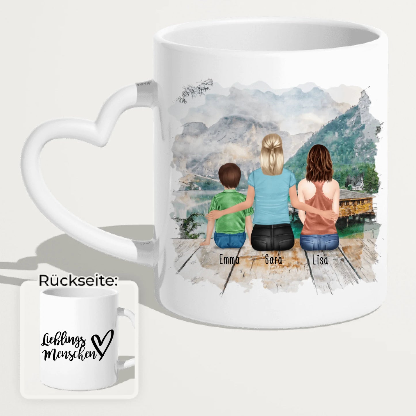 Personalisierte Tasse 1 Frau + 1 Teenagerin + 1 Kind