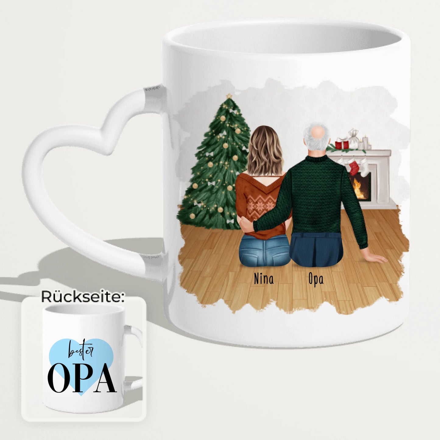 Personalisierte Tasse für Opa (1 Frau + 1 Opa) - Weihnachtstasse