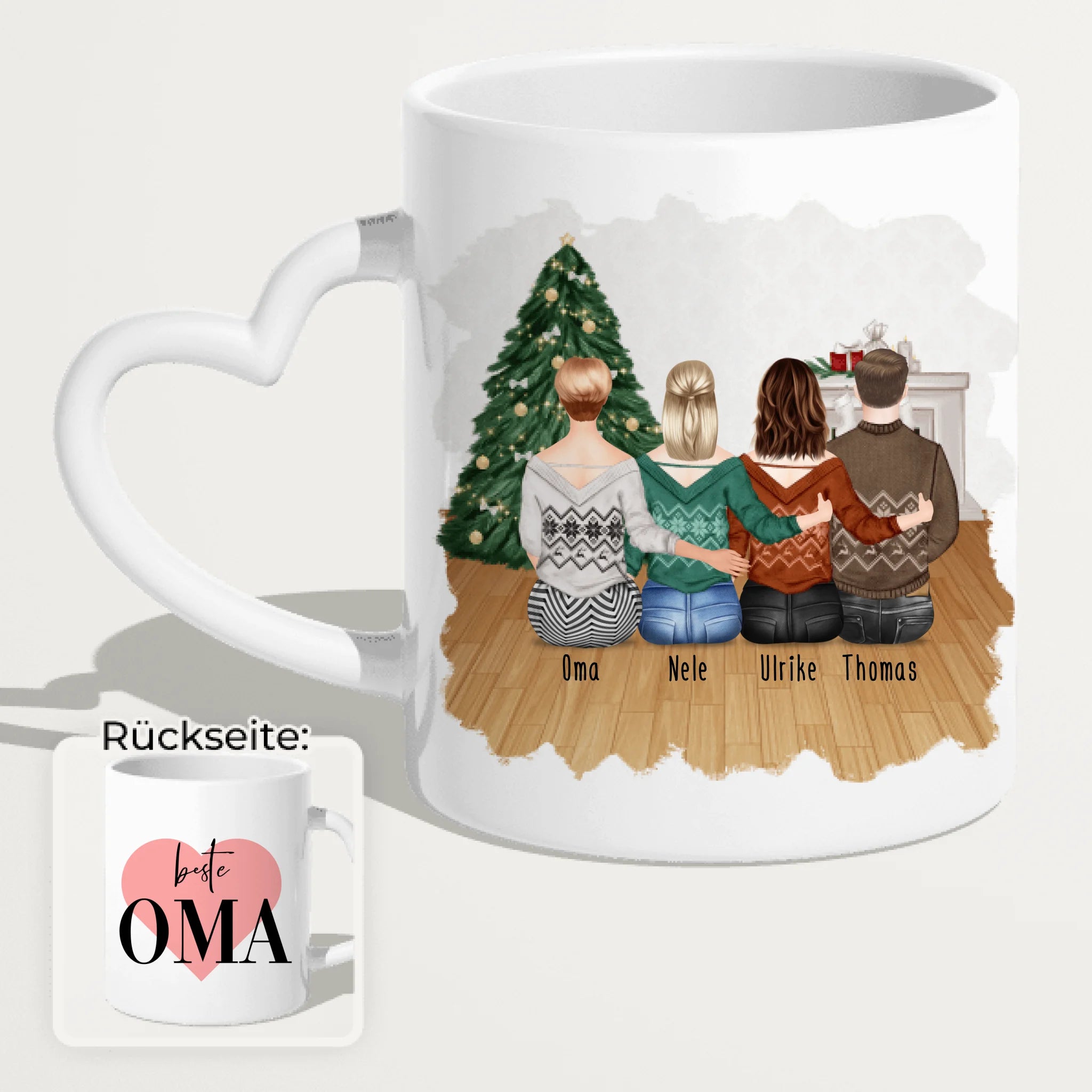 Personalisierte Tasse für Oma (2 Frauen + 1 Mann + 1 Oma) - Weihnachtstasse