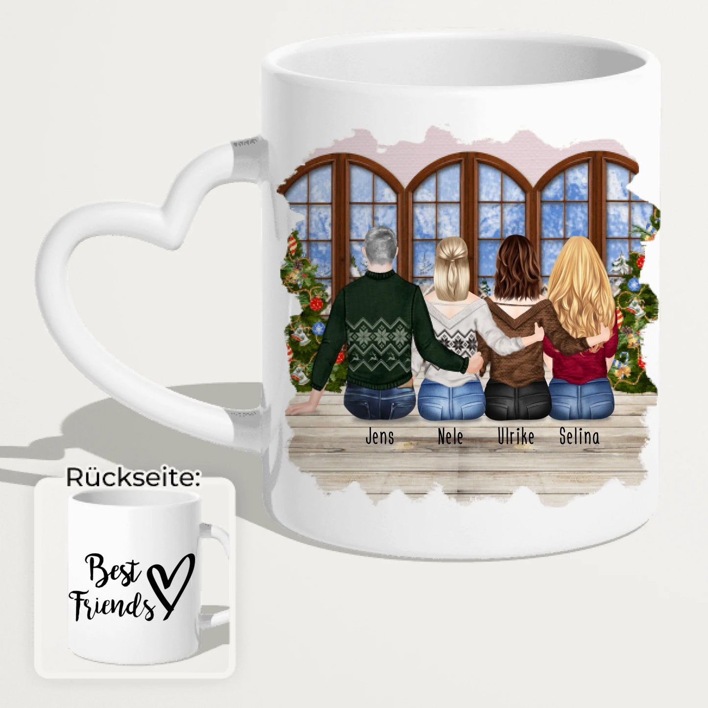 Personalisierte Tasse - Beste Freunde (3 Frauen + 1 Mann) - Weihnachtstasse