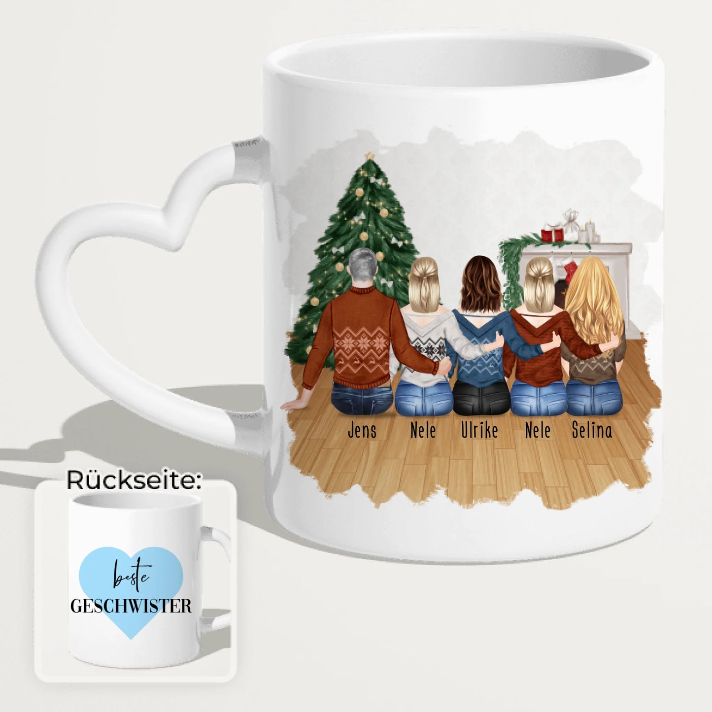 Personalisierte Tasse mit Bruder/Schwester (4 Schwestern + 1 Bruder) - Weihnachtstasse