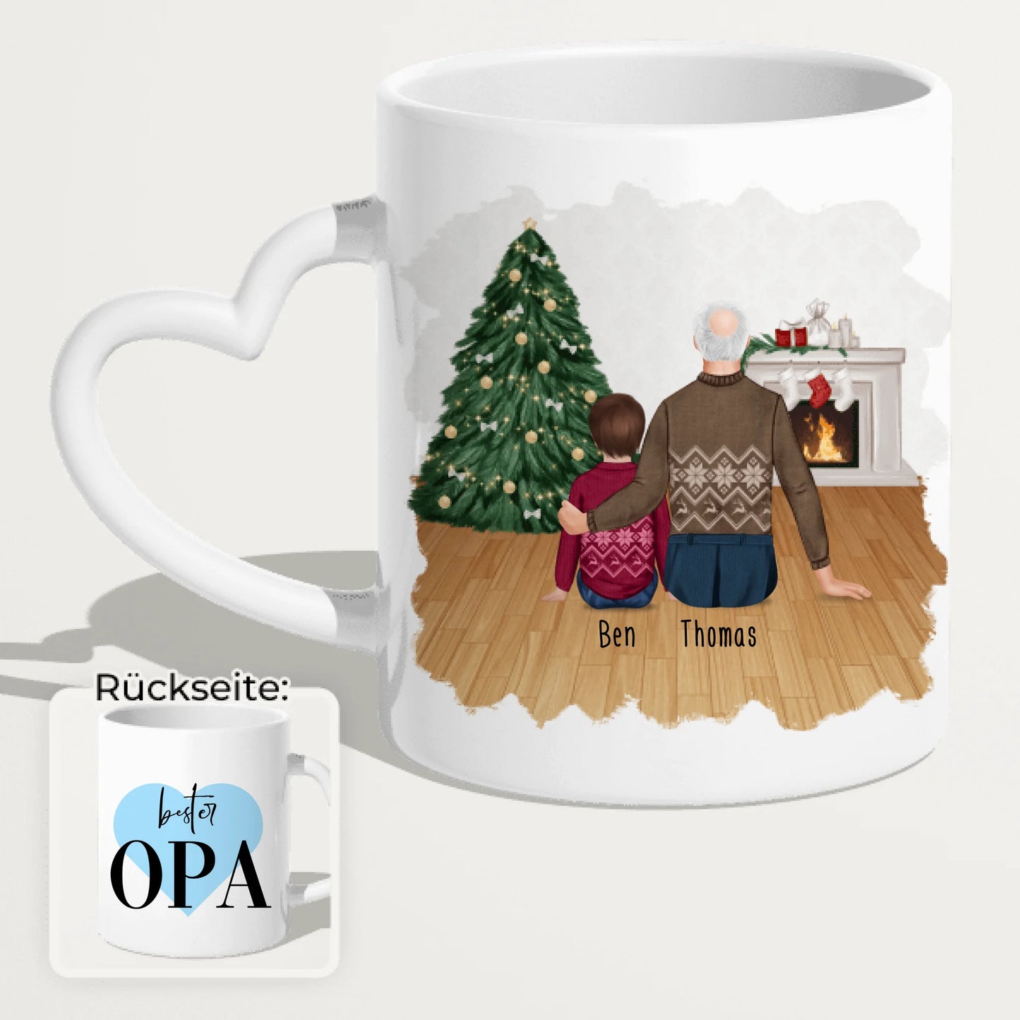 Personalisierte Tasse für Opa (1 Kind + 1 Opa) - Weihnachtstasse