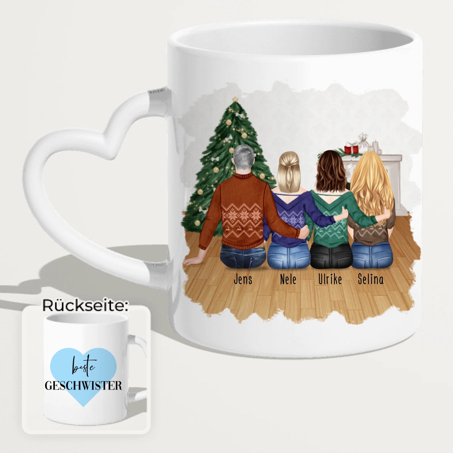 Personalisierte Tasse mit Bruder/Schwester (3 Schwestern + 1 Bruder) - Weihnachtstasse