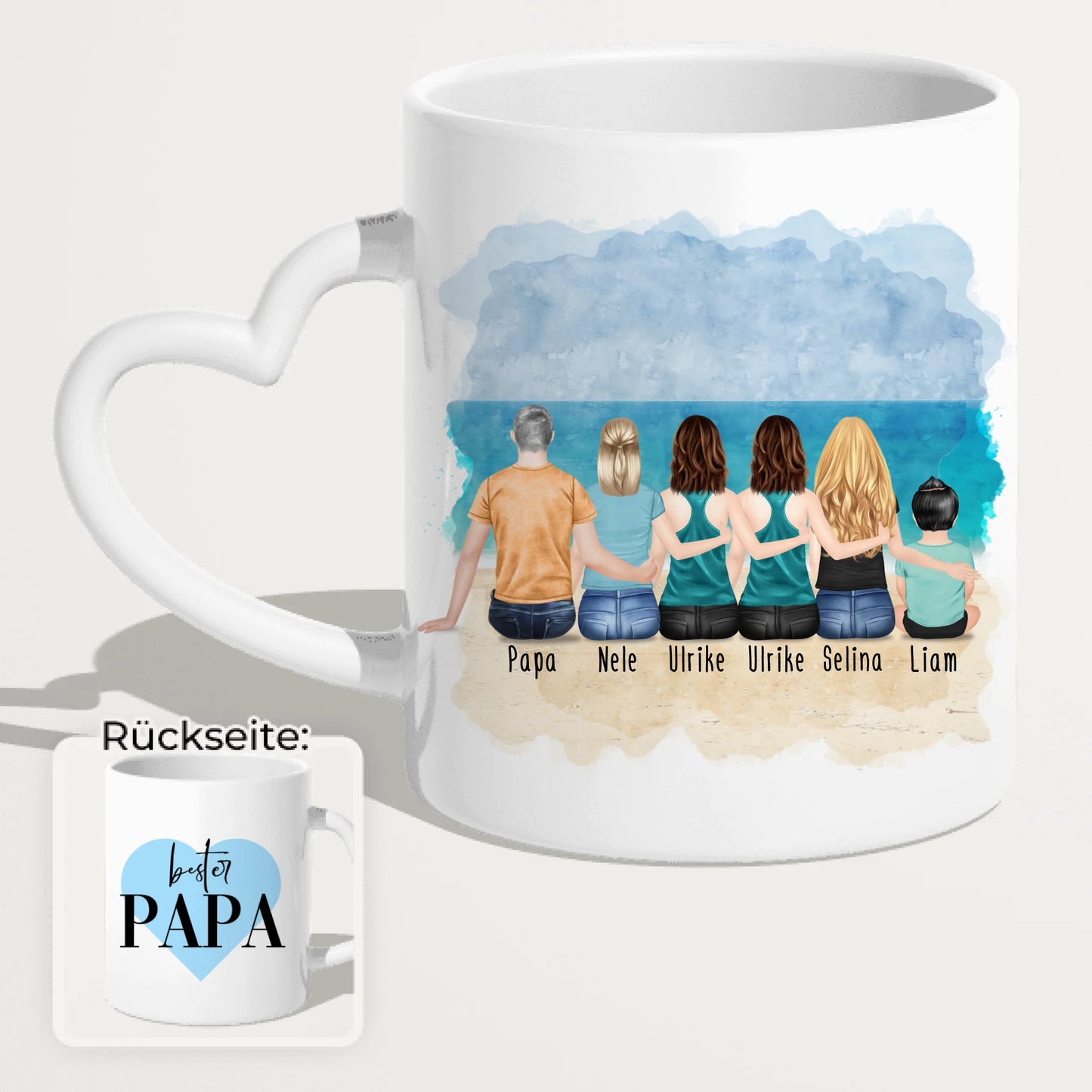 Personalisierte Tasse - 1 Vater + 4 Töchter + 1 Baby