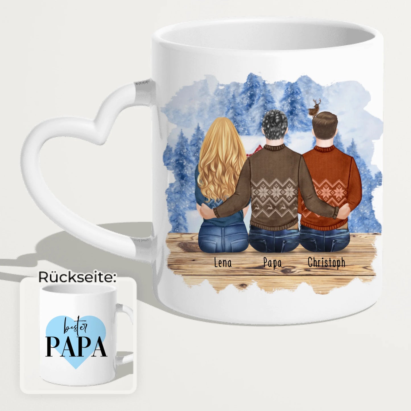 Personalisierte Tasse mit Vater/Tochter/Sohn (1 Tochter + 1 Sohn) - Weihnachtstasse