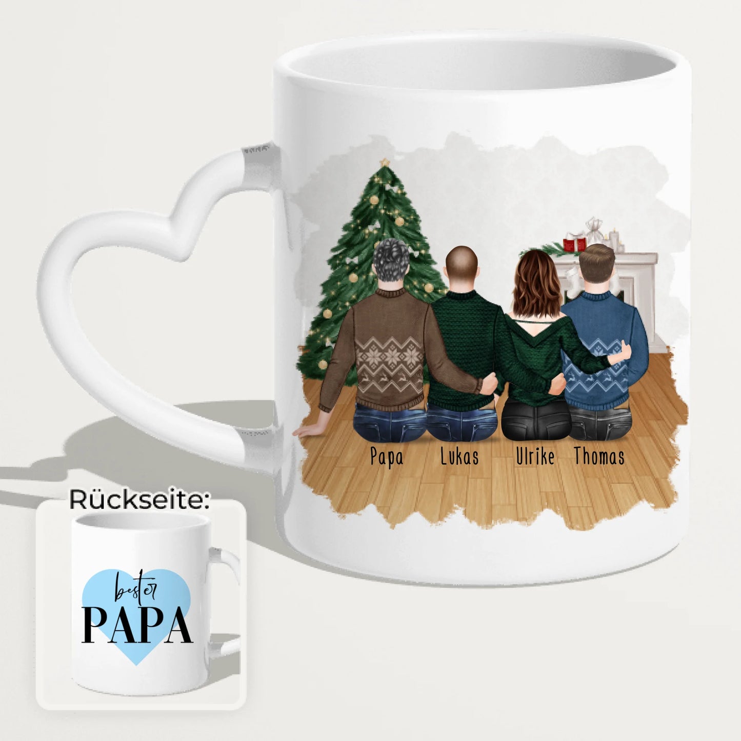 Personalisierte Tasse mit Vater/Tochter/Sohn (1 Tochter + 2 Söhne) - Weihnachtstasse