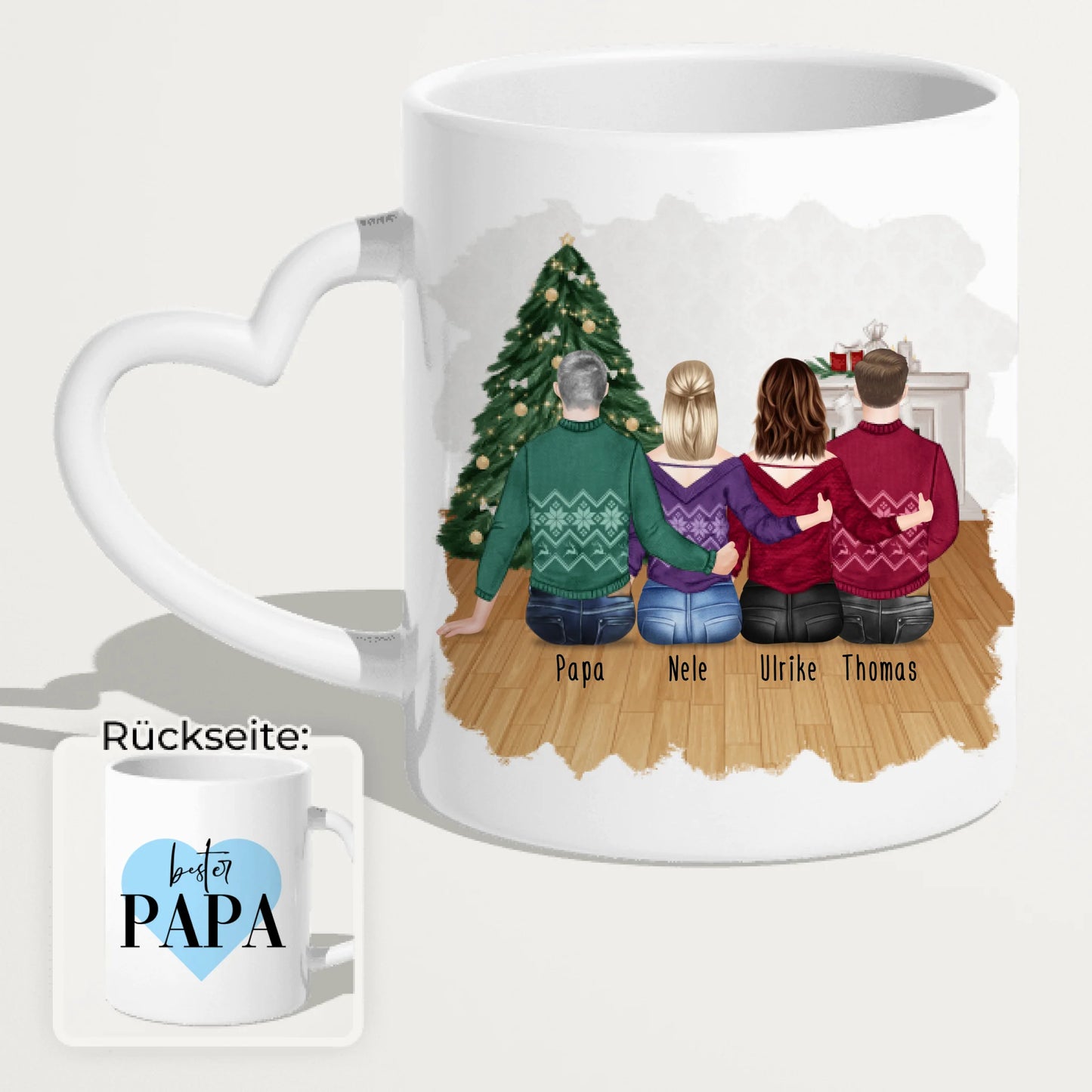 Personalisierte Tasse mit Vater/Tochter/Sohn (2 Töchter + 1 Sohn) - Weihnachtstasse