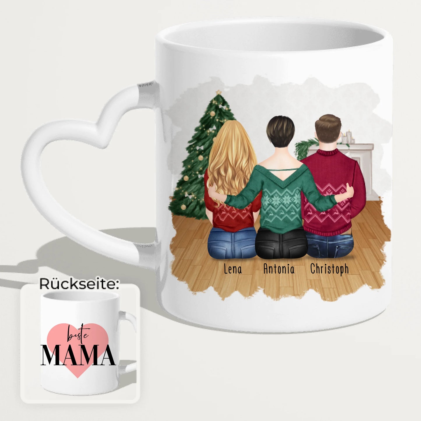 Personalisierte Tasse mit Mutter/Tochter/Sohn (1 Tochter + 1 Sohn) - Weihnachtstasse