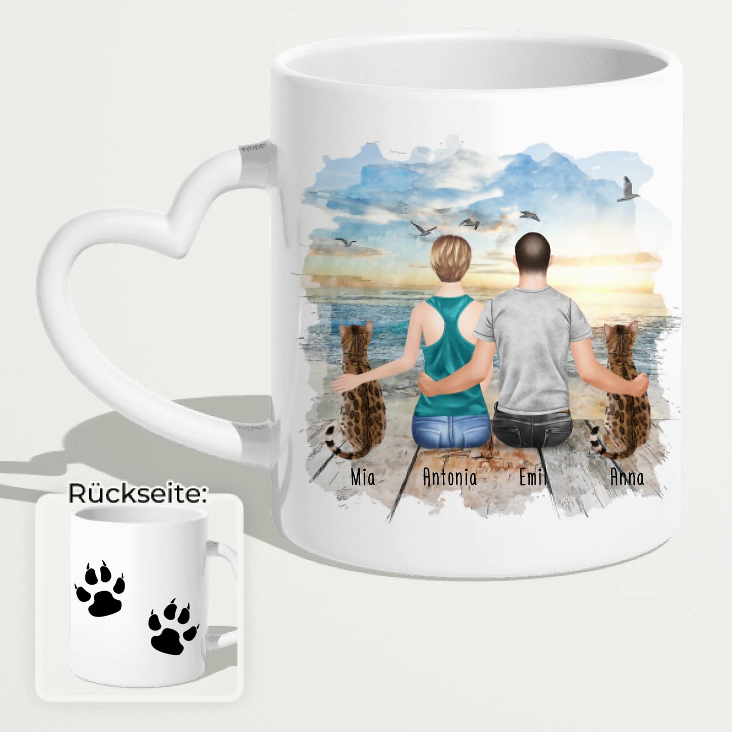 Personalisierte Tasse mit Pärchen und 2 Katzen