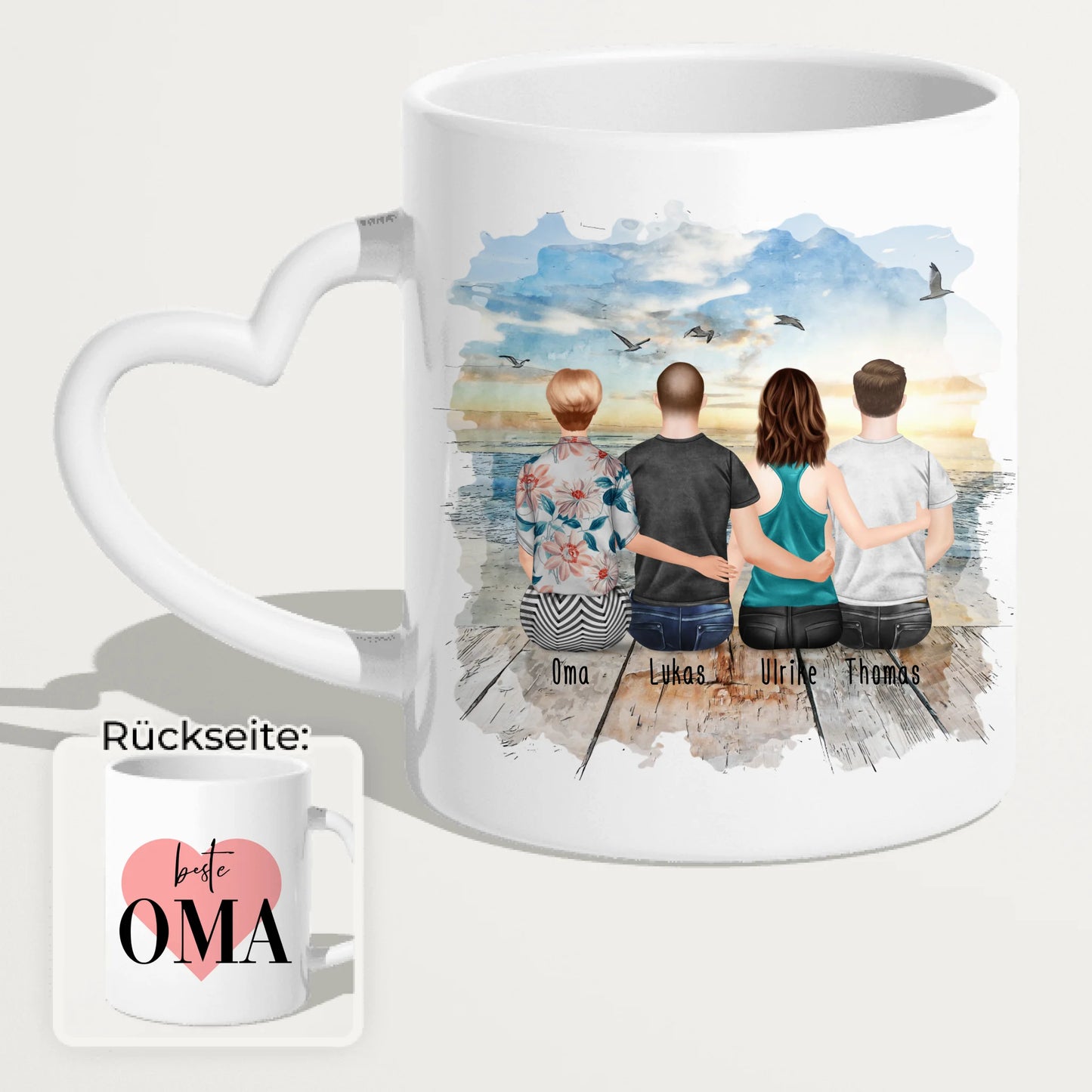 Personalisierte Tasse für Oma (1 Frau + 2 Männer + 1 Oma)