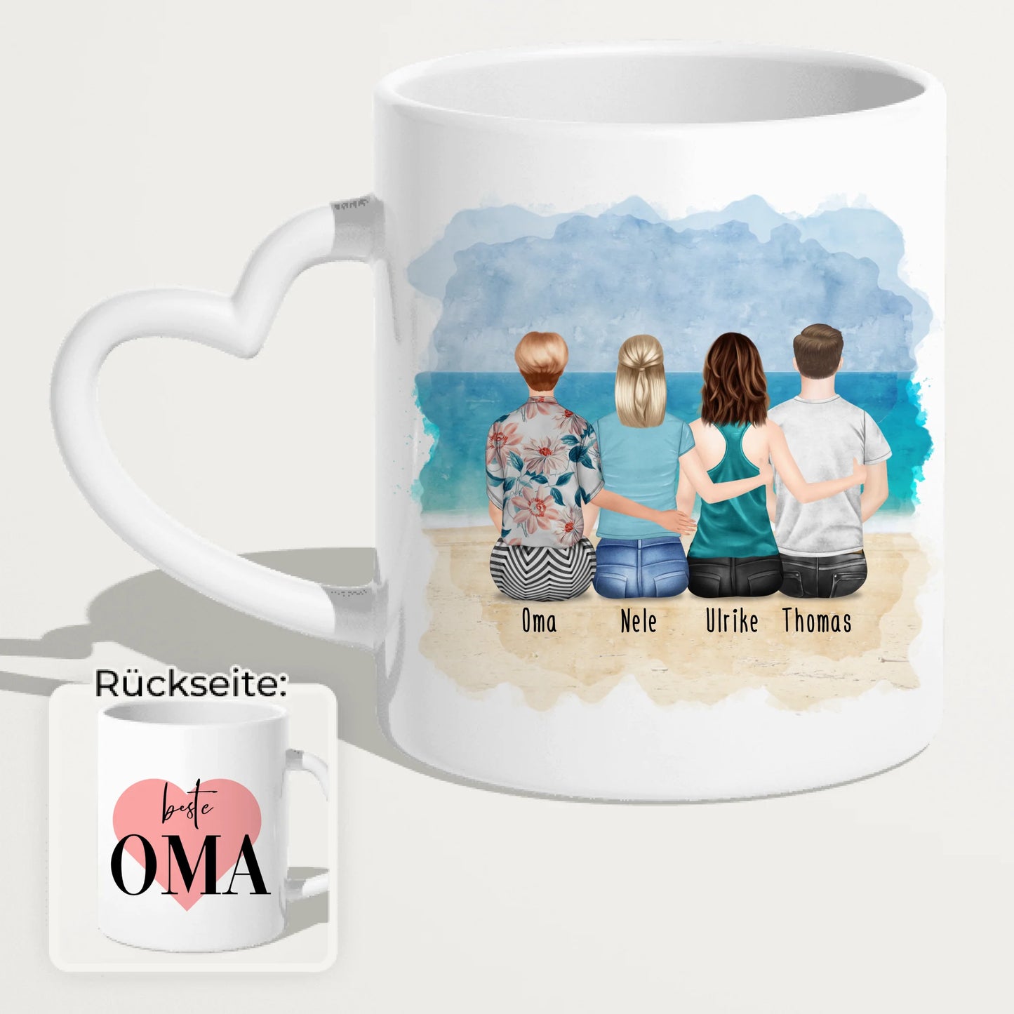 Personalisierte Tasse für Oma (2 Frauen + 1 Mann + 1 Oma)