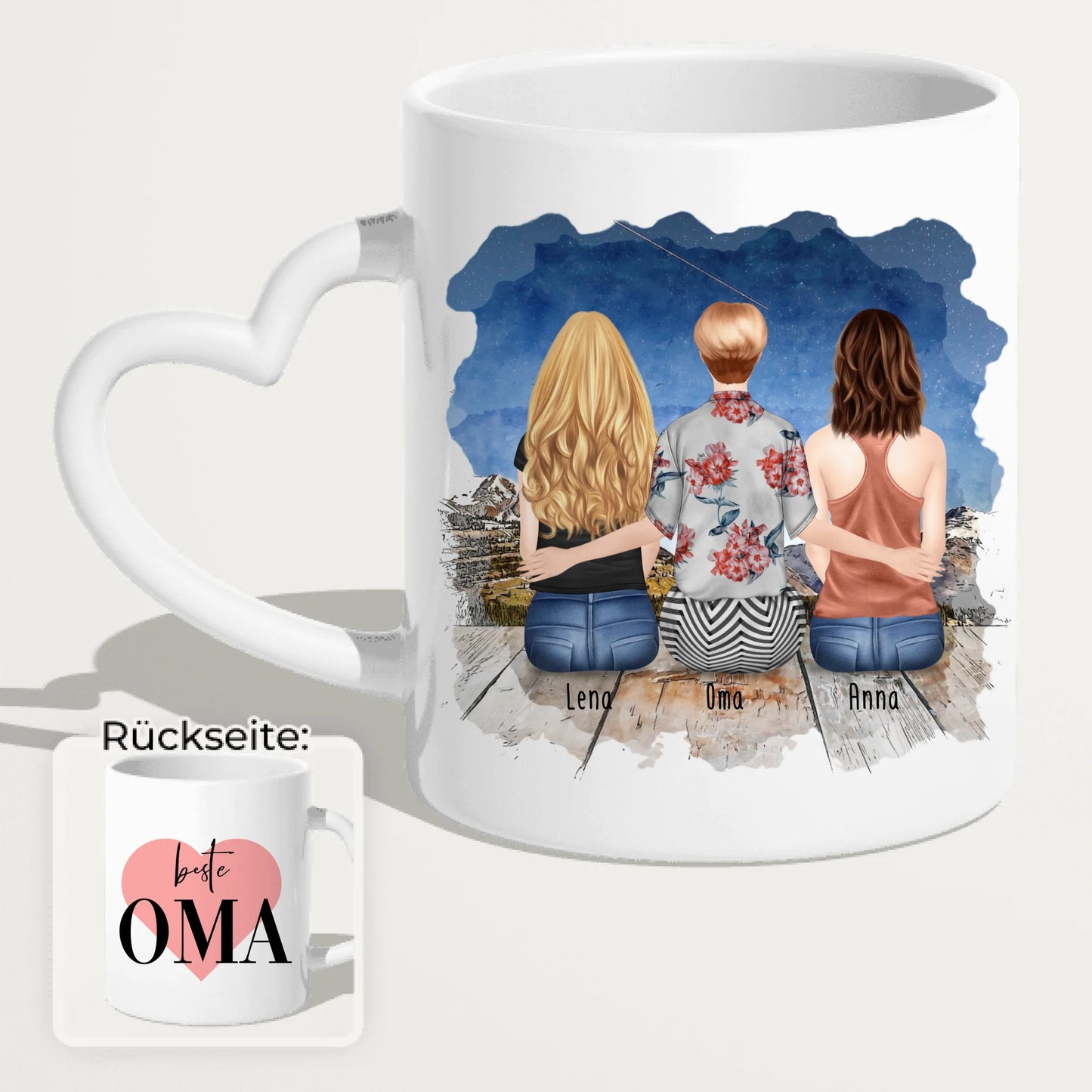 Personalisierte Tasse für Oma (2 Frauen + 1 Oma)