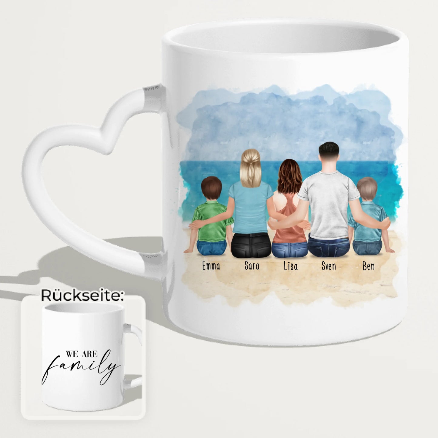 Personalisierte Tasse mit Familie (2 Kinder + 1 Teenanger)