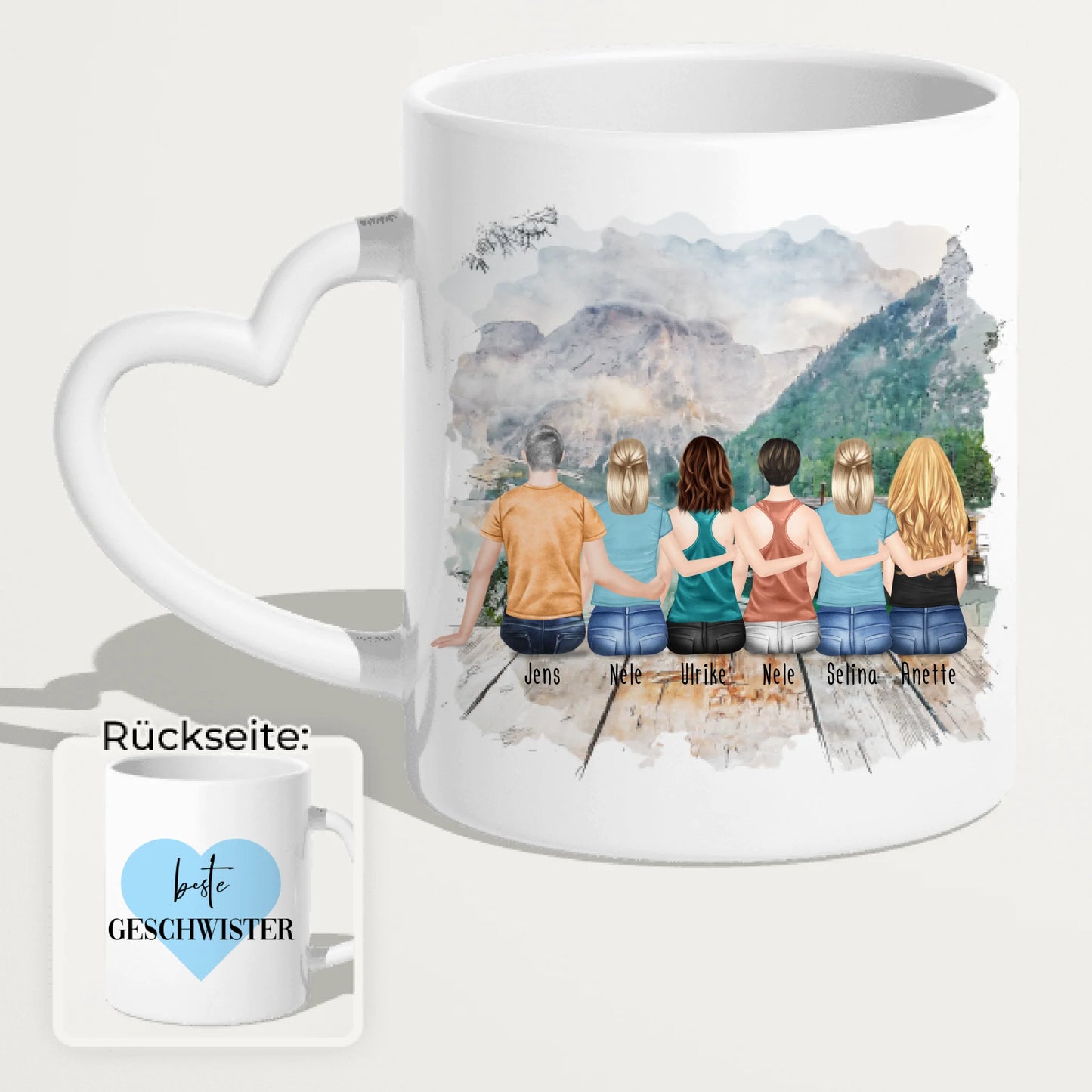 Personalisierte Tasse mit Bruder/Schwester (5 Schwestern + 1 Bruder)