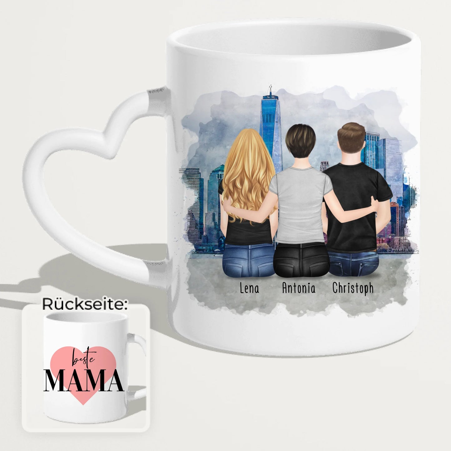 Personalisierte Tasse mit Mutter/Tochter/Sohn (1 Tochter + 1 Sohn)