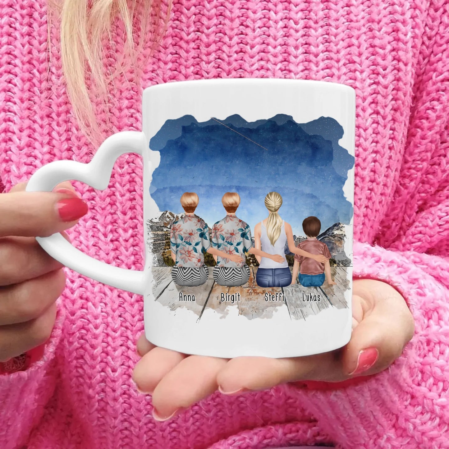 Personalisierte Tasse - 4 Generationen - Uroma, Oma, Mama, Kind