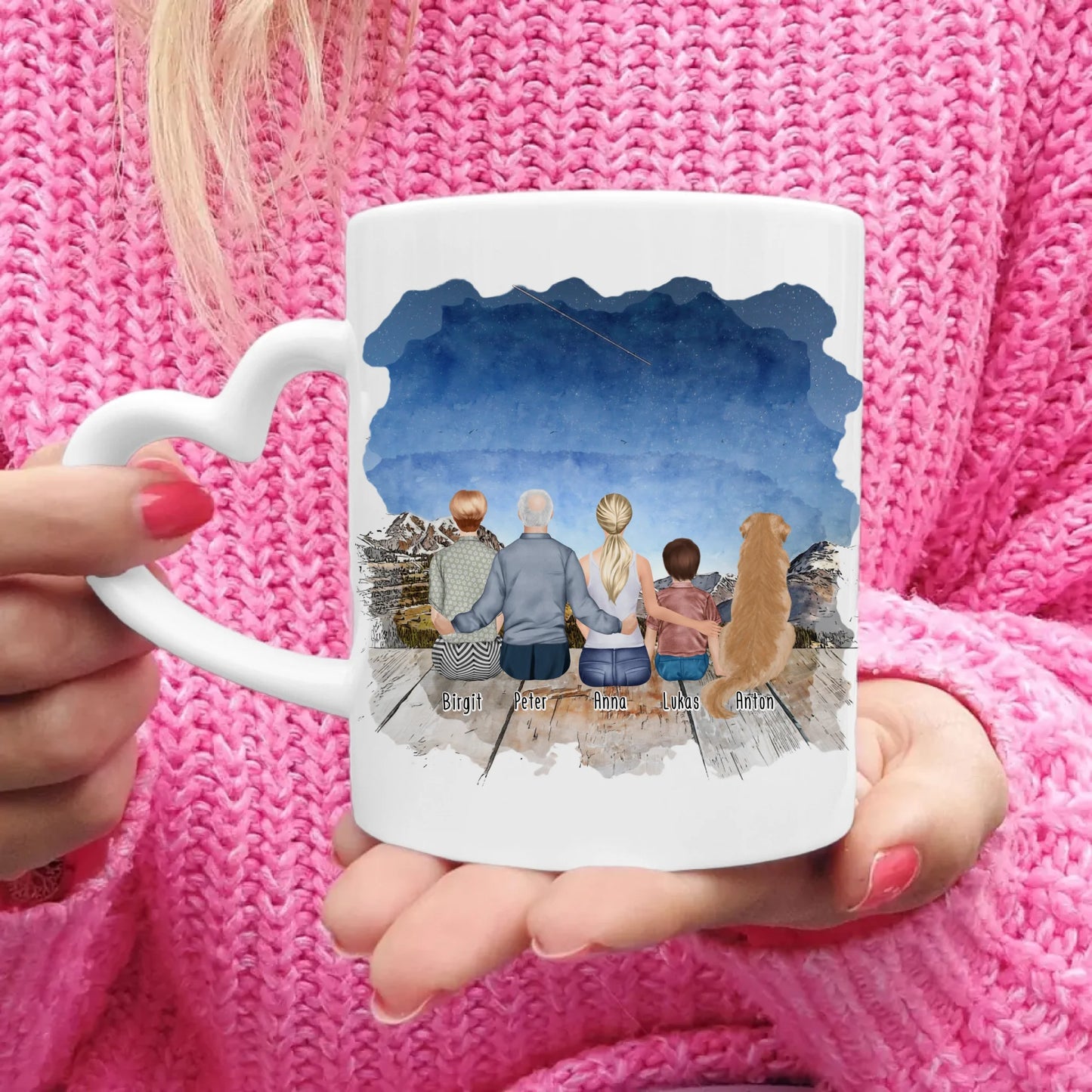 Personalisierte Tasse - Oma, Opa, Frau, Kind + 1 Hund/Katze