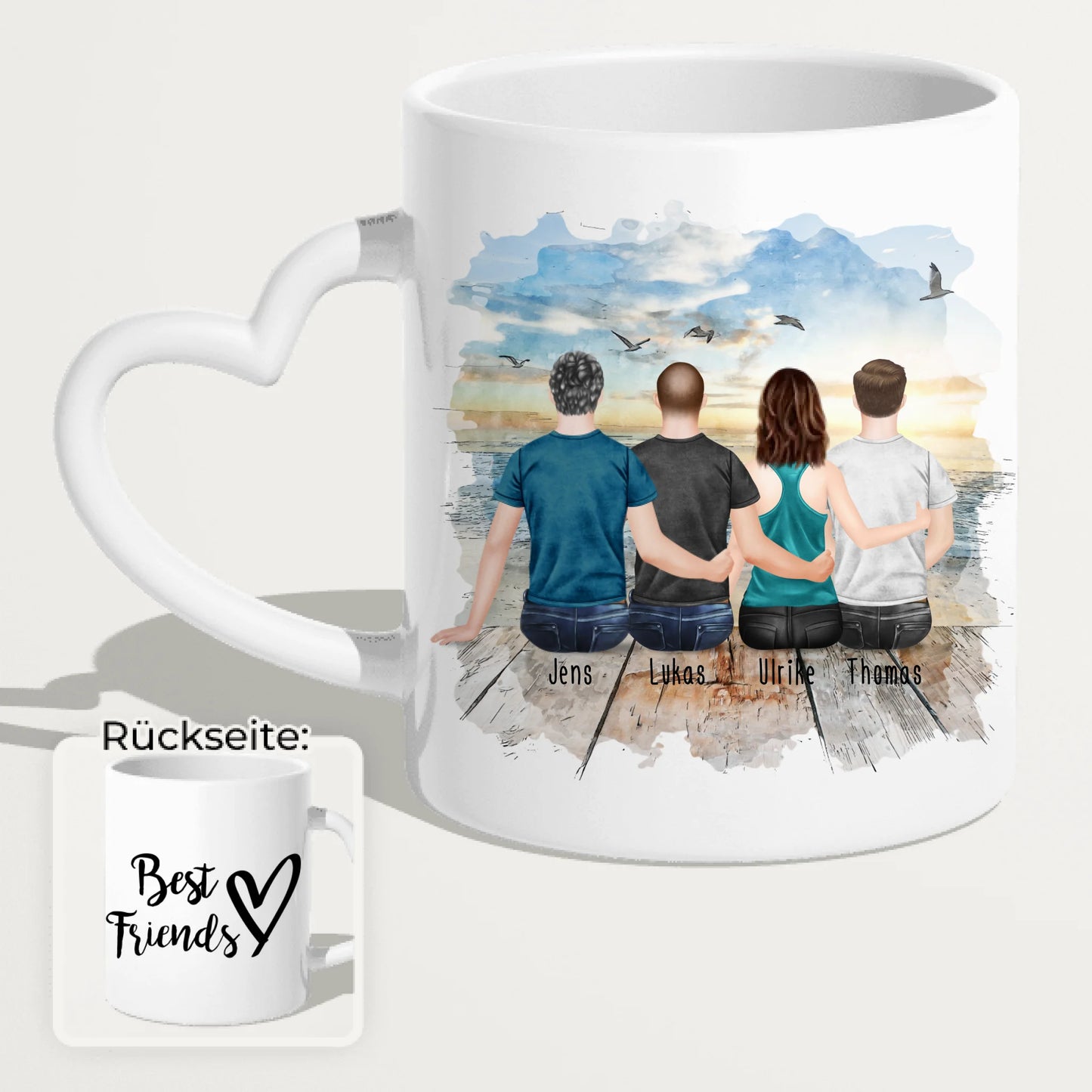 Personalisierte Tasse - Beste Freunde (1 Frau + 3 Männer)