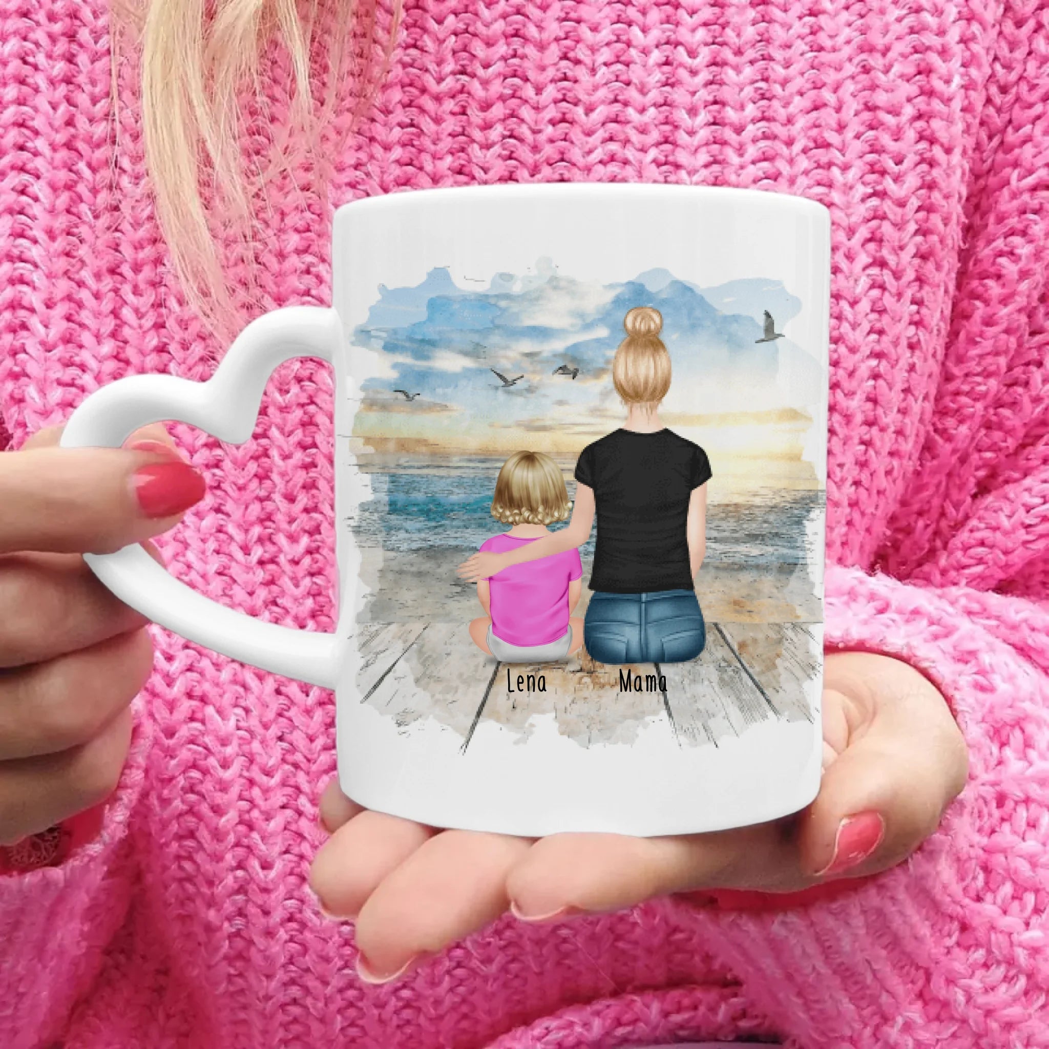 Personalisierte Tasse mit Mutter und Baby (1 Baby + 1 Mutter)