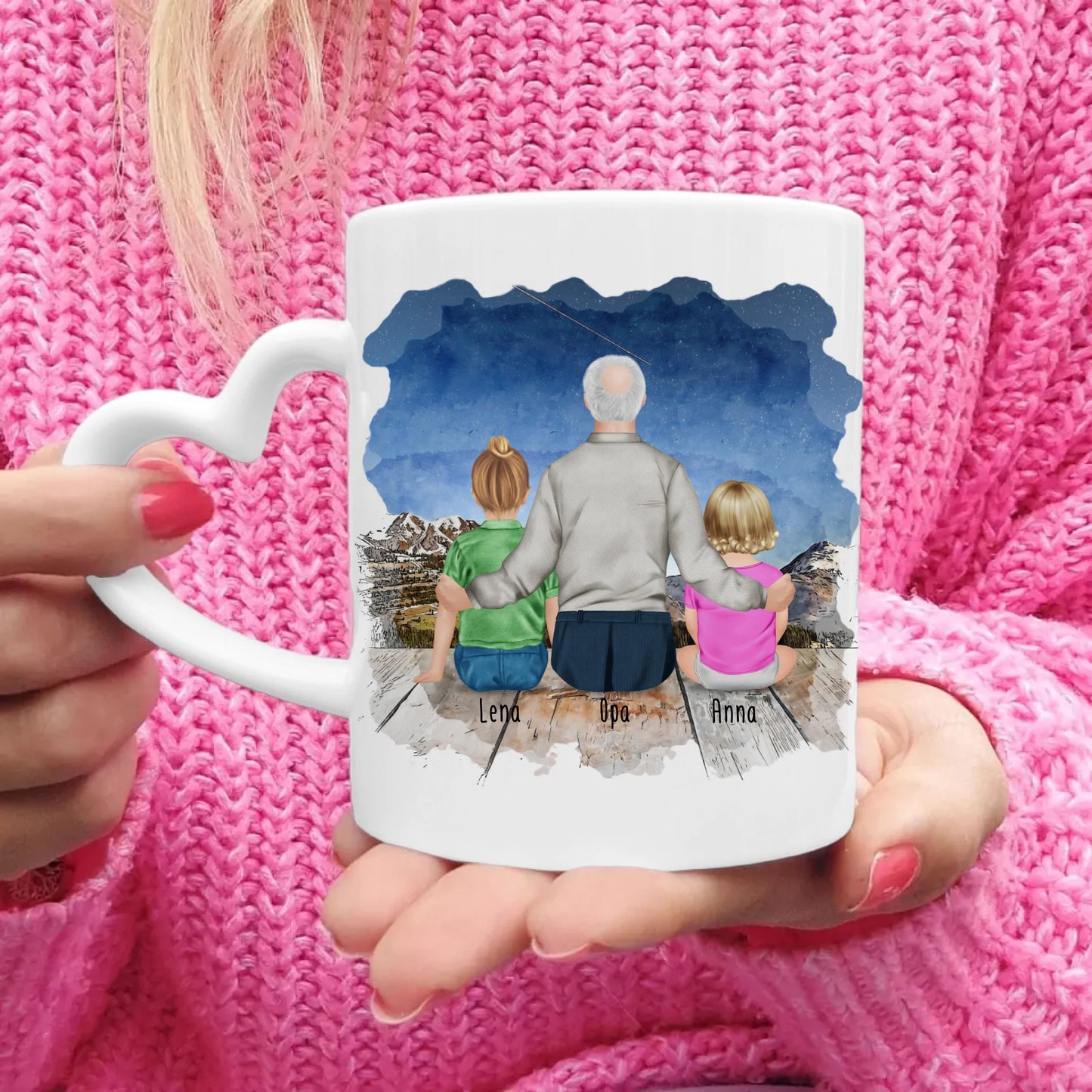 Personalisierte Tasse für Opa (1 Baby + 1 Kind + 1 Opa)