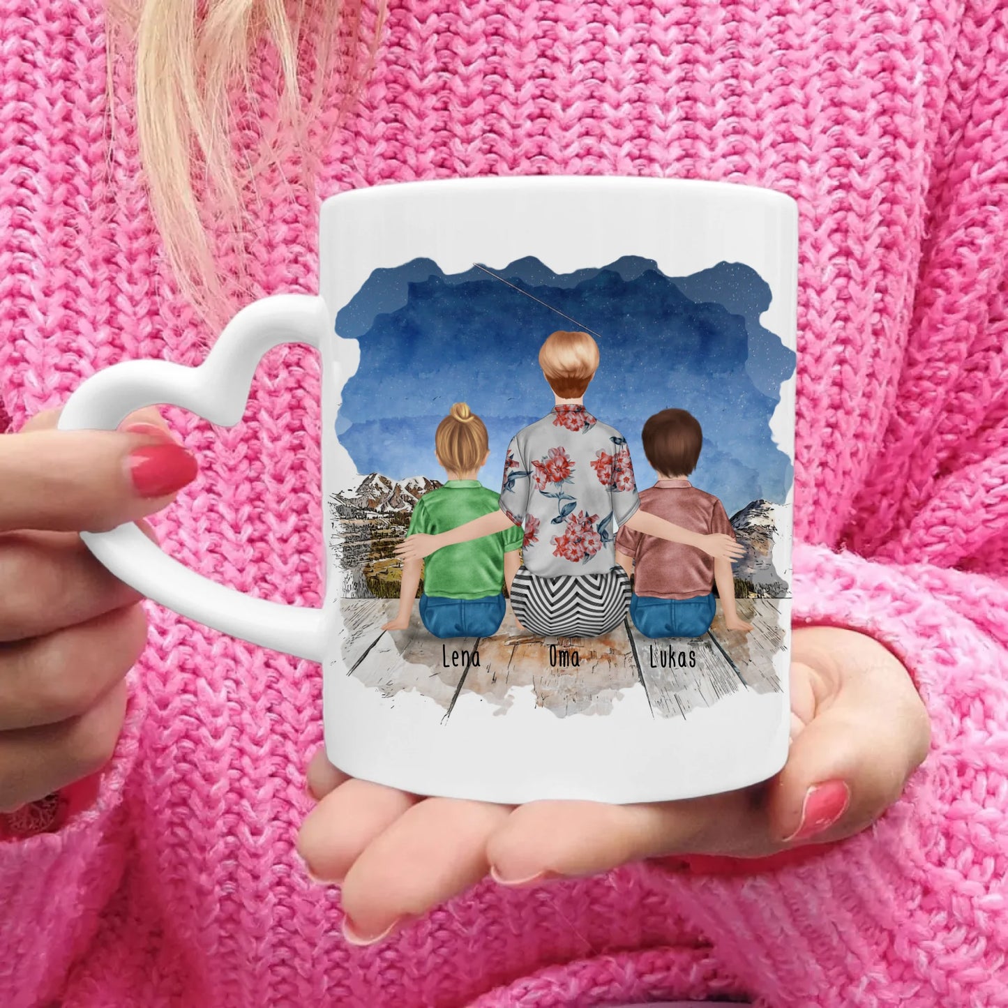 Personalisierte Tasse für Oma (2 Kinder + 1 Oma)