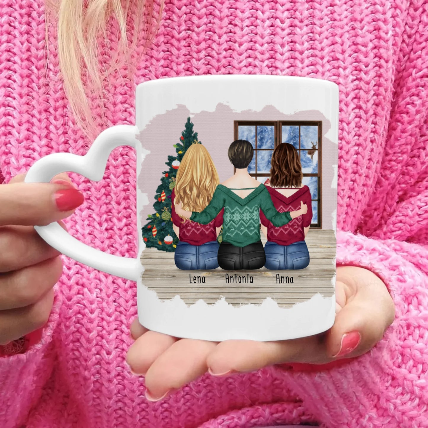 Personalisierte Tasse mit Mutter/Tochter (2 Töchter) - Weihnachtstasse