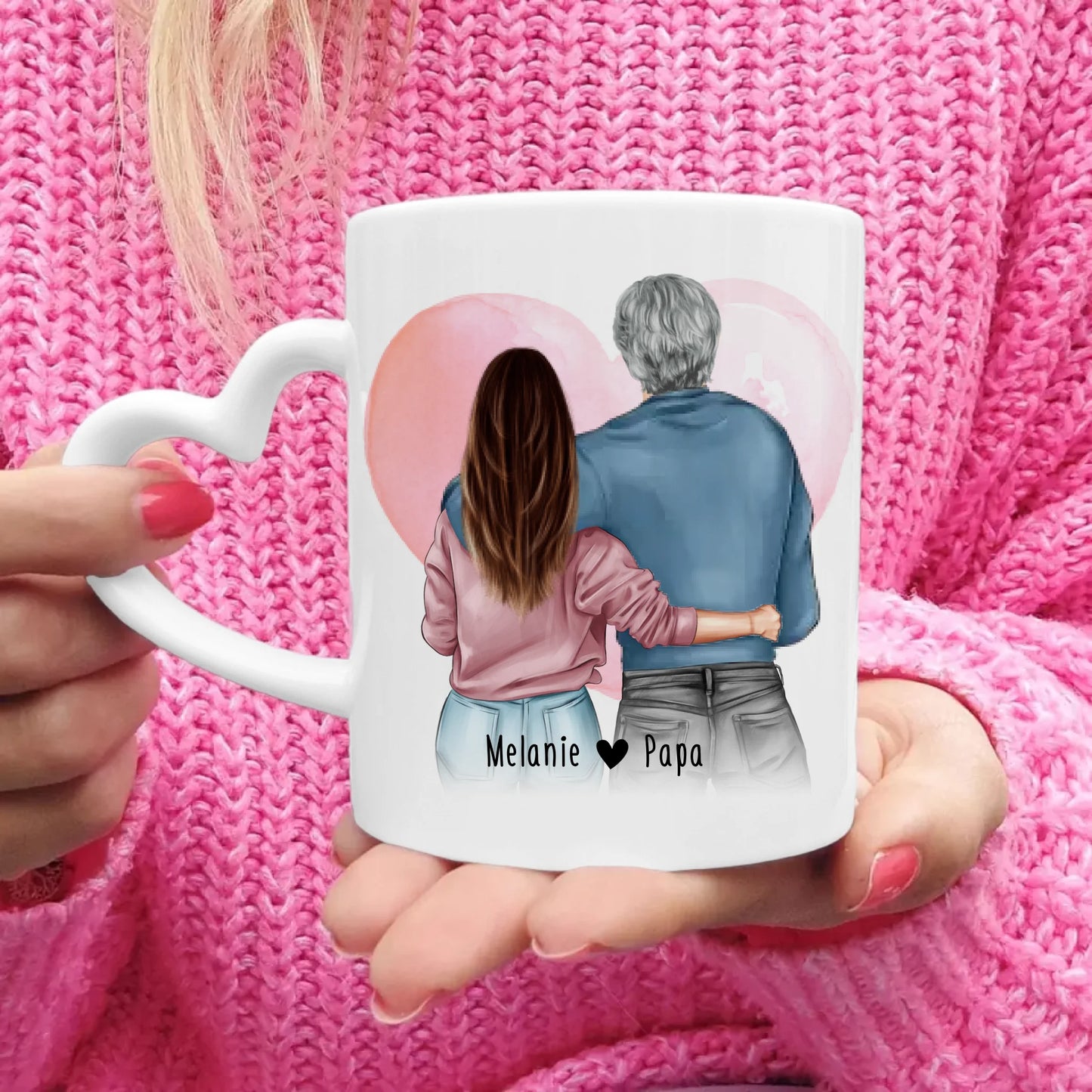 Personalisierte Tasse mit Papa + Tochter (stehend)